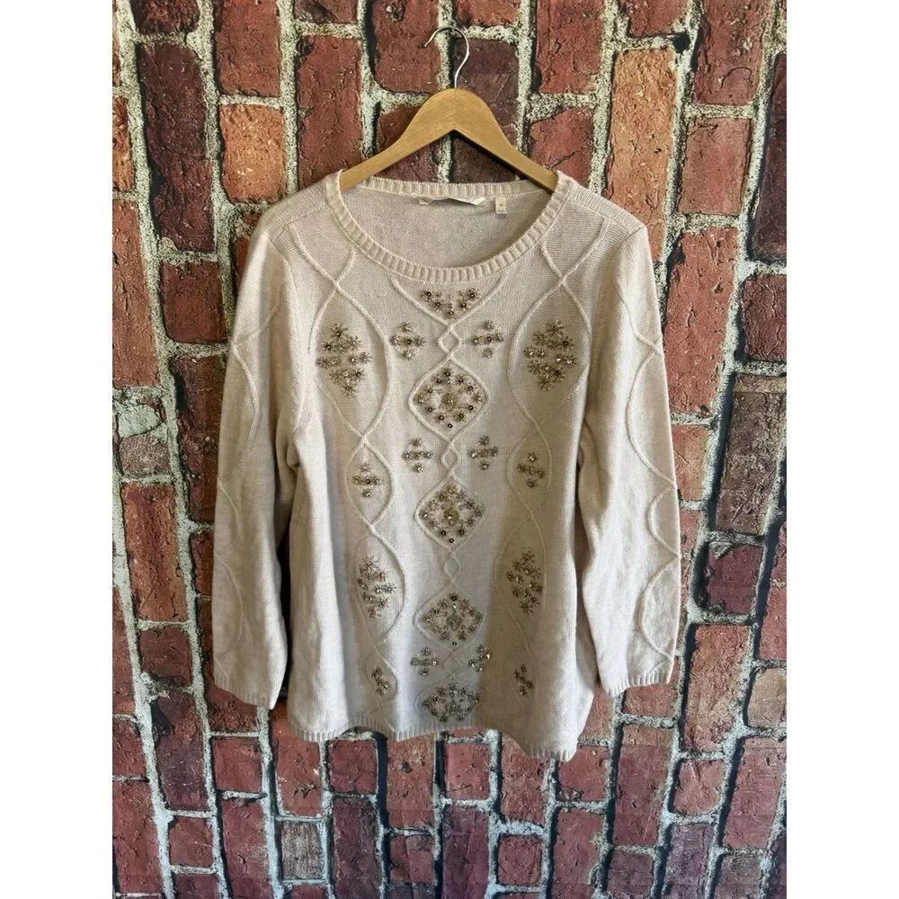 Soft Surroundings Womens Beige Knit Long Sleeve Pullover Sweatshirt Size 1X